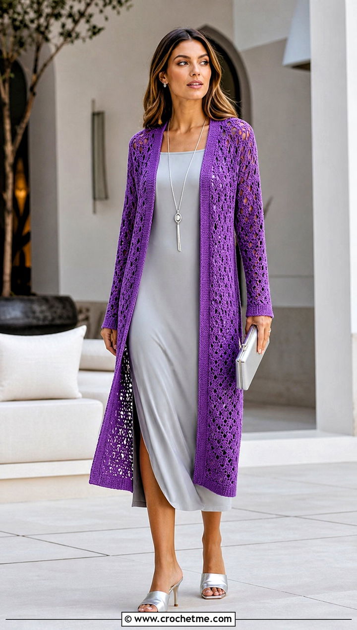 Longline Crochet Cardigan With Column Dress - 25 crochet women clothes and outfit ideas