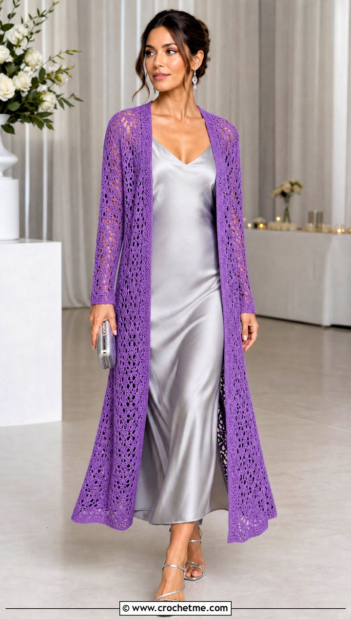 Longline Crochet Cardigan With Slip Dress - 30 diy crochet cardigan outfit ideas