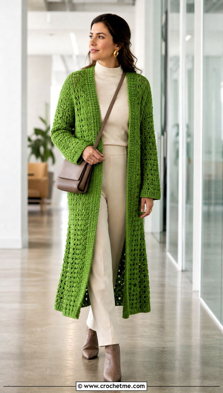 Longline Crochet Duster Cardigan With Column Basics - 15 Aesthetic Cute Crochet Clothes and outfit ideas