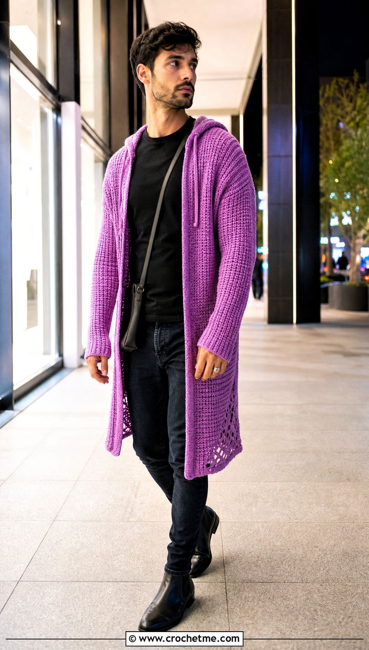 Longline Crochet Hoodie With Skinny Jeans - 30 crochet mens hoodie outfit ideas