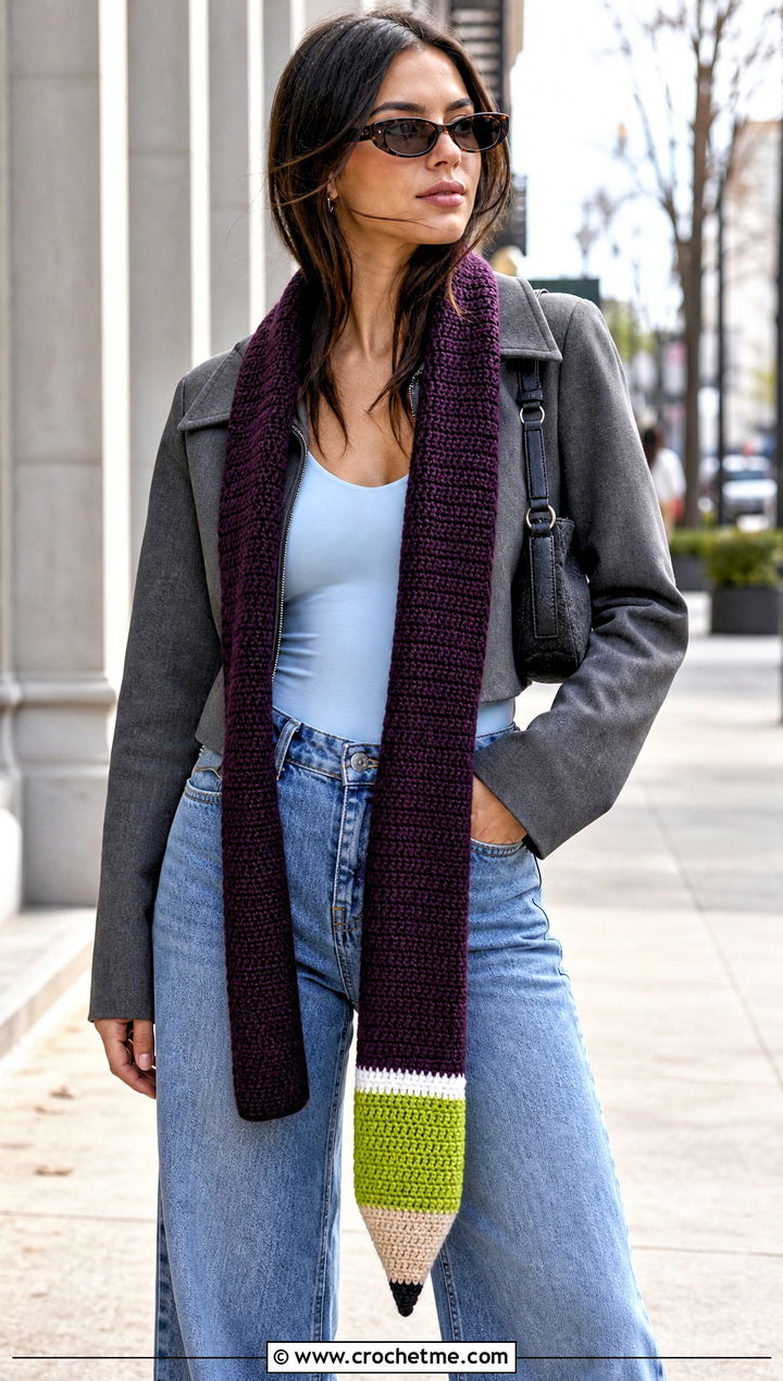 Longline Crochet Pencil Scarf With Wide Leg Jeans - 25 Crochet Pencil Scarf outfit ideas
