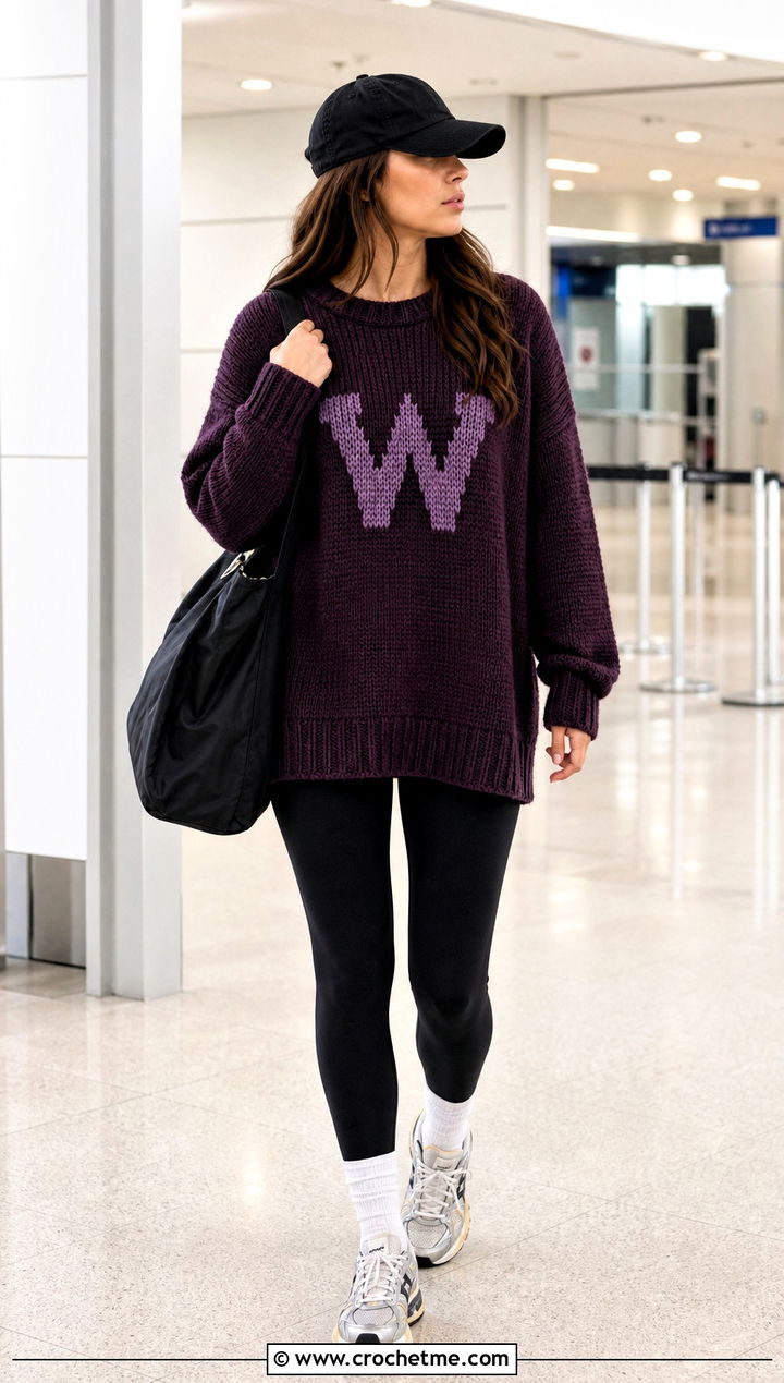 Longline Crochet Weasley Sweater With Leggings - 35 crochet weasley sweater outfit ideas