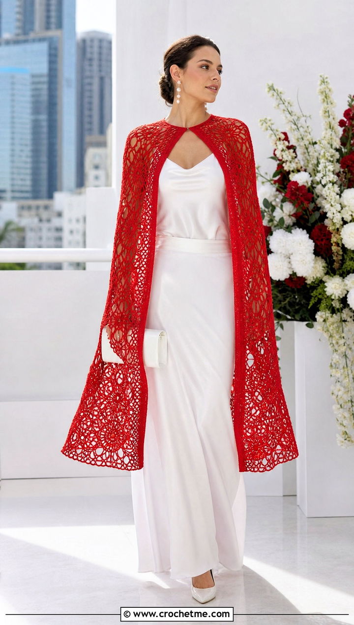 Longline Crochet Wedding Cape With Bridal Separates - 25 Crochet Wedding Cape outfit ideas