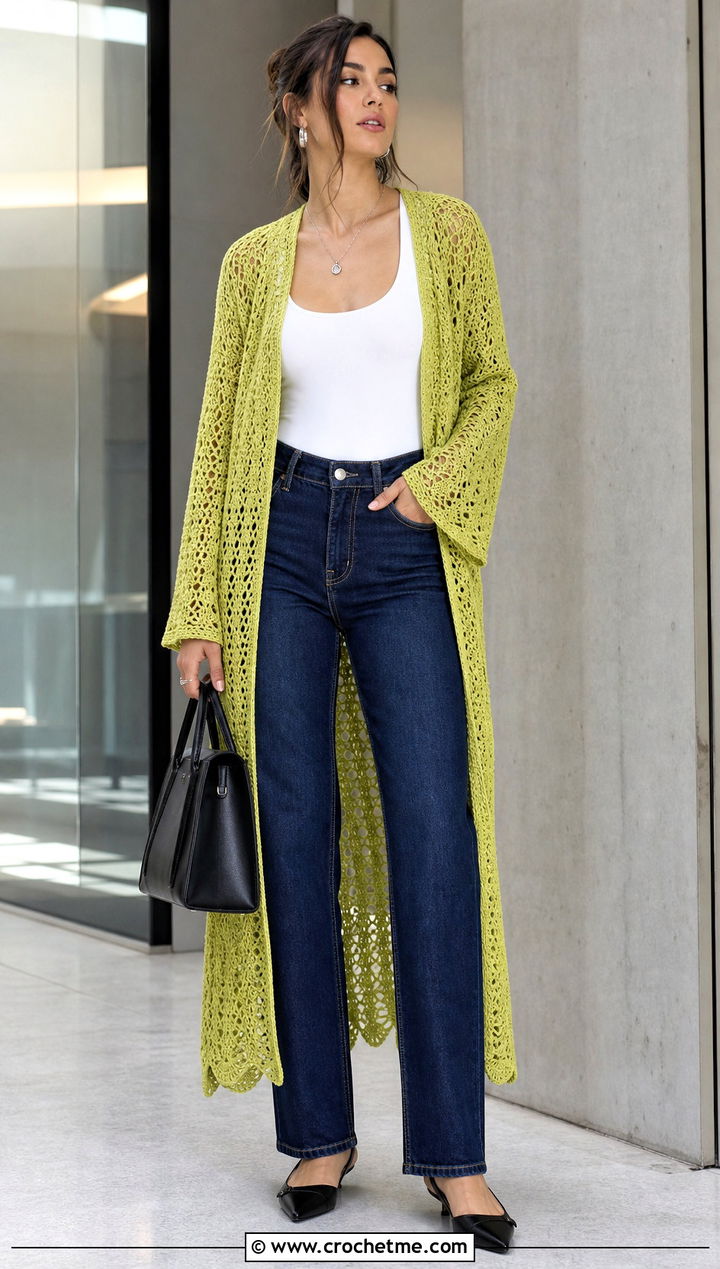 Longline Duster Crochet Coverup With Tank And Jeans - 35 crochet coverups outfit ideas