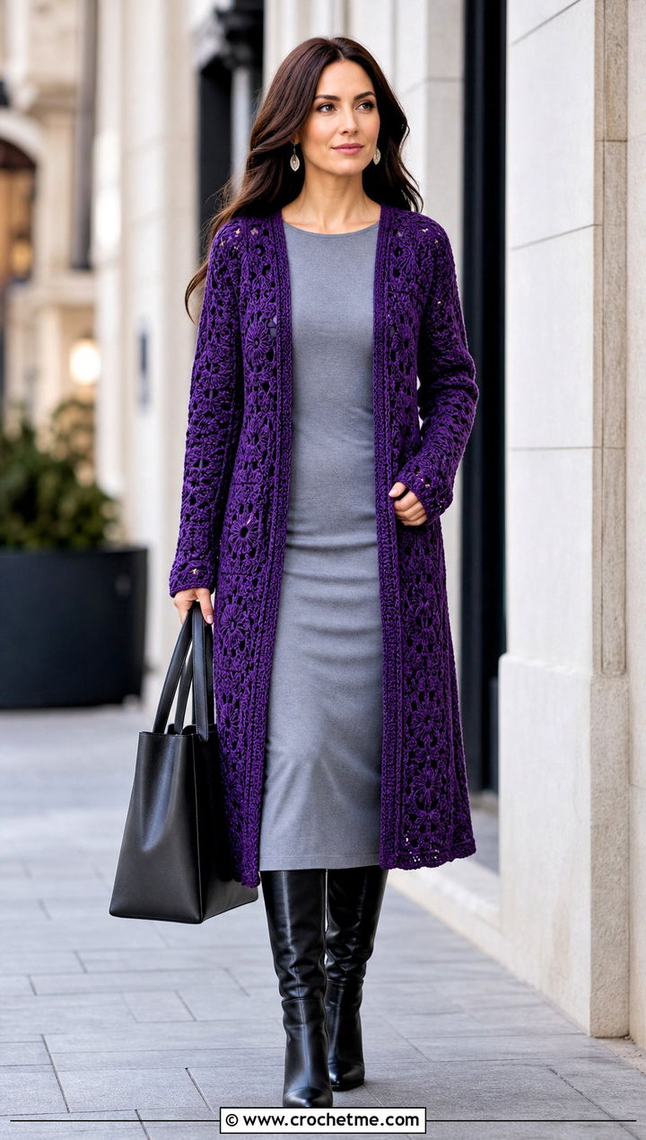 Longline Folklore Crochet Cardigan With Column Dress - 30 folklore crochet cardigan outfit ideas