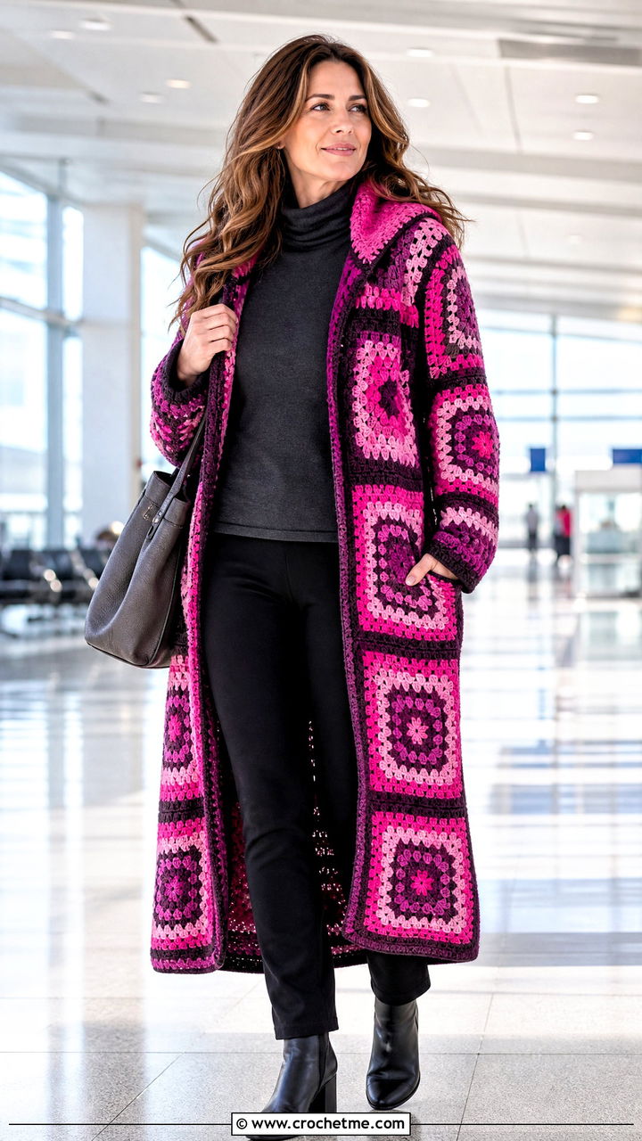 Longline Granny Square Hoodie With Ponte Pants - 35 granny square hoodie outfit ideas