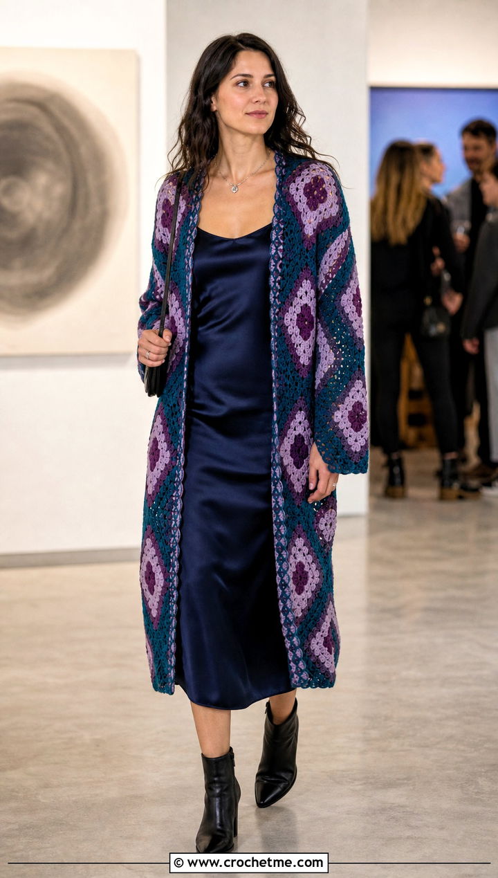 Longline Howl Crochet Cardigan With Slip Dress - 25 Howl Crochet Cardigan outfit ideas