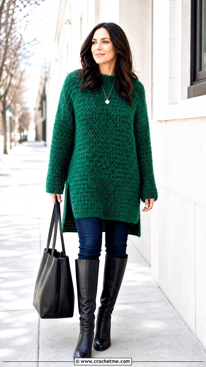 Longline Mohair Crochet Sweater With Skinny Jeans - 35 mohair crochet sweater outfit ideas