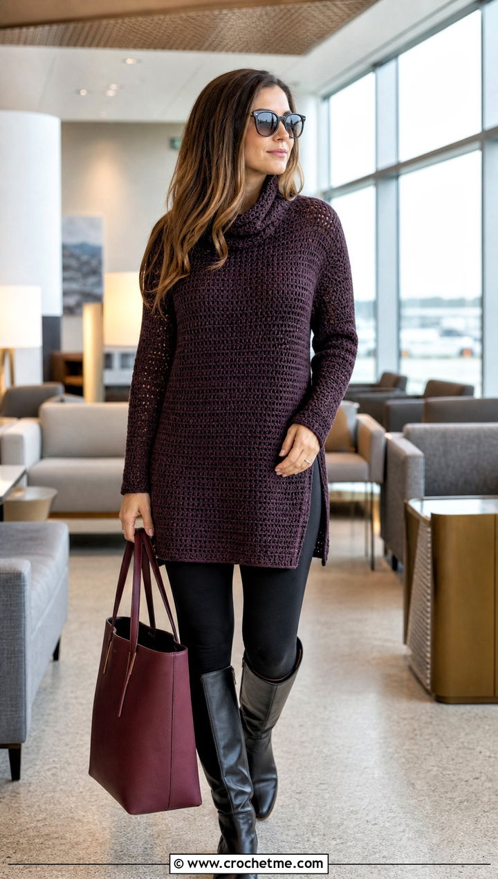 Longline Slouchy Crochet Sweater With Leggings - 25 slouchy crochet sweater outfit ideas