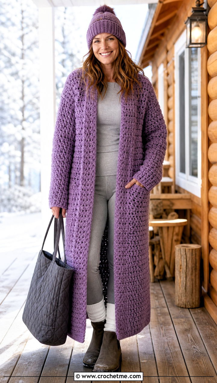 Longline Sofa Crochet Sweater With Thermal Set - 15 sofa crochet sweater outfit ideas