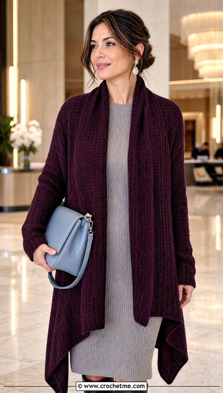 Longline Sweater Scarf With Knit Dress - 15 Crochet For Scarf With Sleeves outfit ideas