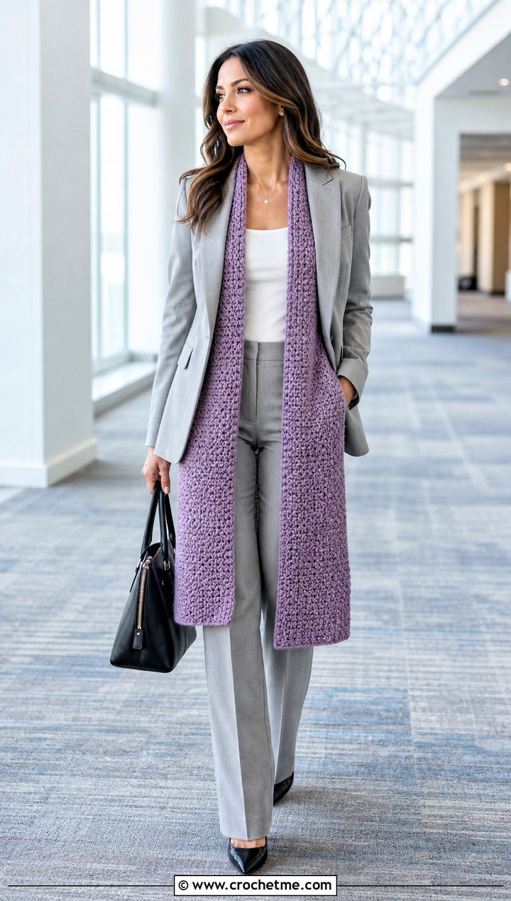Longline Tunisian Crochet Wrap With Pantsuit - 35 tunisian crochet shawl outfit ideas