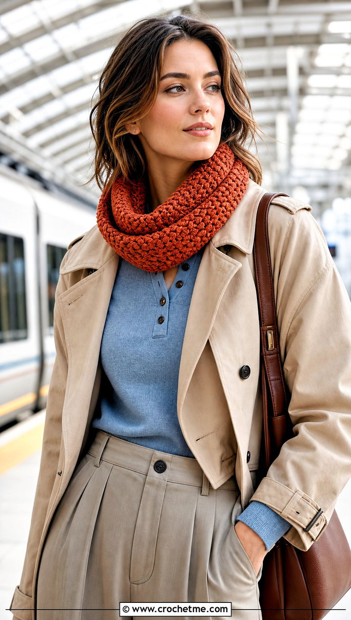 Loop Cowl Crochet Scarf With Knit Polo - 30 autumn crochet scarf outfit ideas