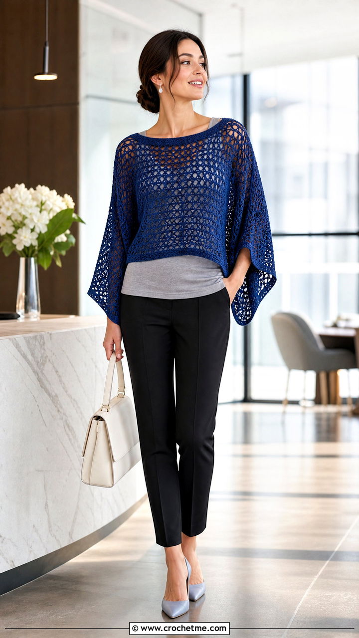 Loose Batwing Crochet Top With Cigarette Pants - 35 loose crochet top outfit ideas