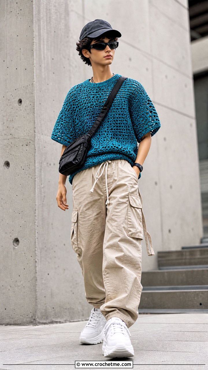 Loose Fitting Crochet Doll Shirt With Cargo Pants - 35 crochet doll shirt outfit ideas