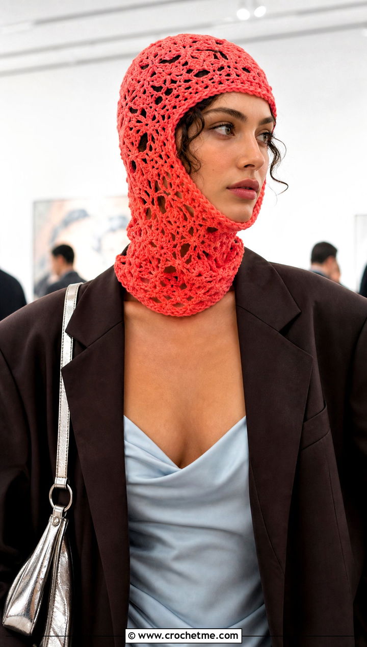 Loose Lace Stitch Crochet Balaclava With Slip Dress - 20 loose crochet balaclava outfit ideas