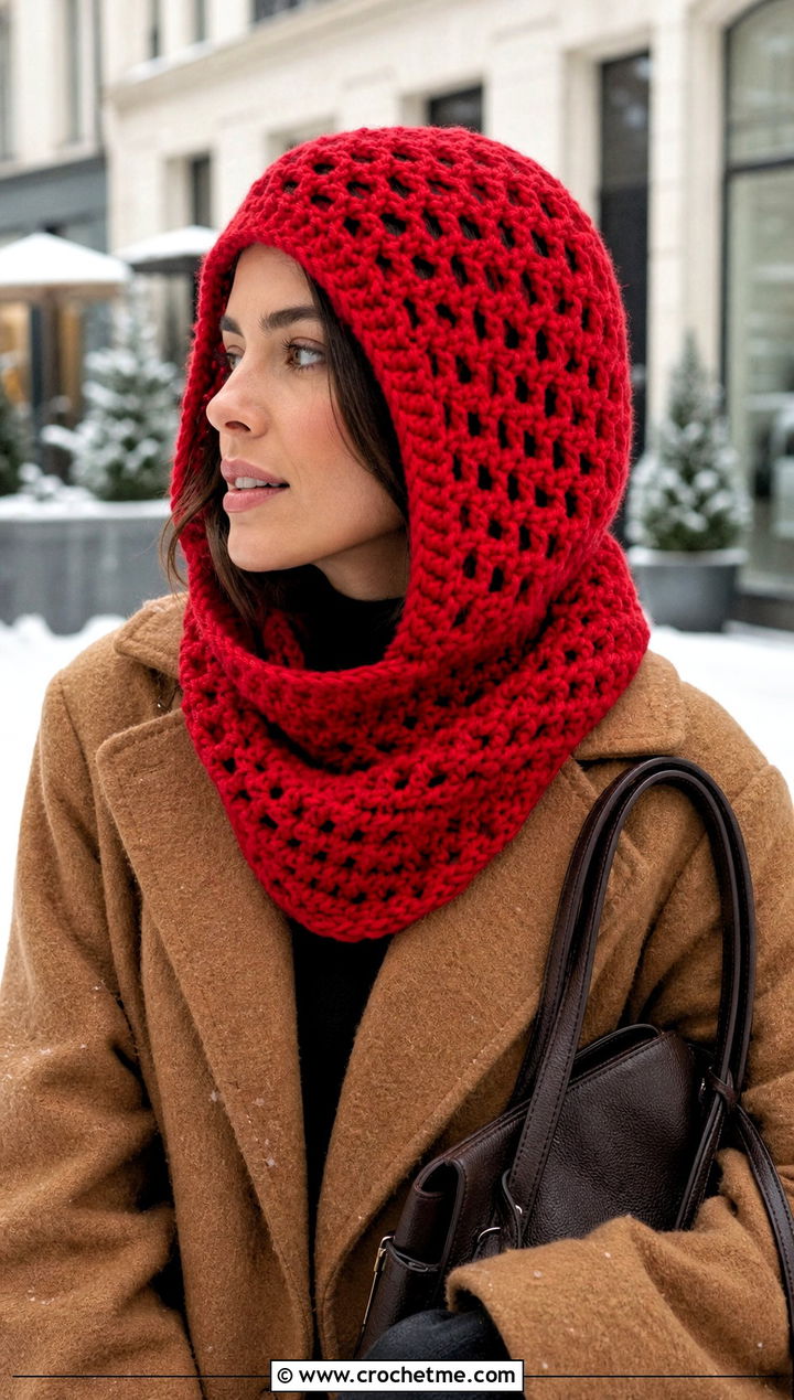 Loose Open Face Crochet Balaclava With Long Wool Coat - 20 loose crochet balaclava outfit ideas