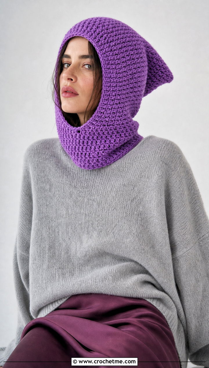 Loose Pointed Crochet Balaclava With Oversized Sweater - 20 loose crochet balaclava outfit ideas