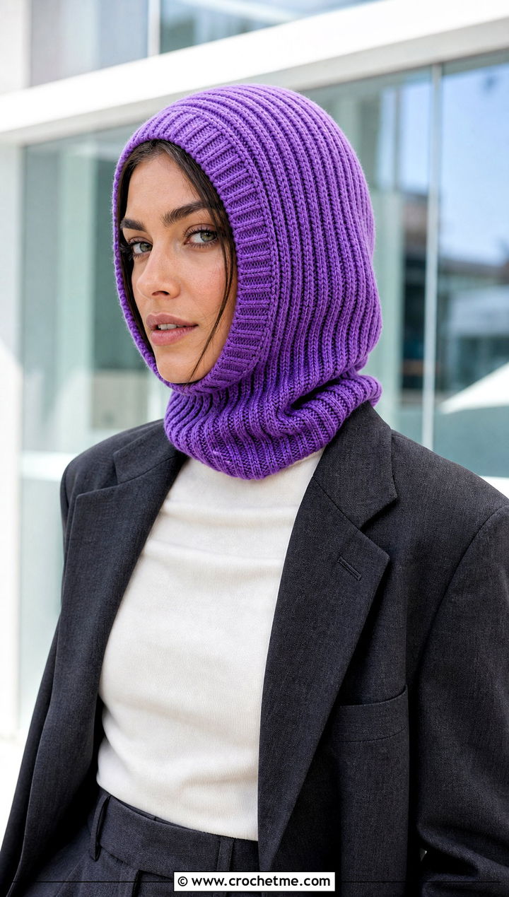 Loose Ribbed Crochet Balaclava With Tailored Blazer - 20 loose crochet balaclava outfit ideas