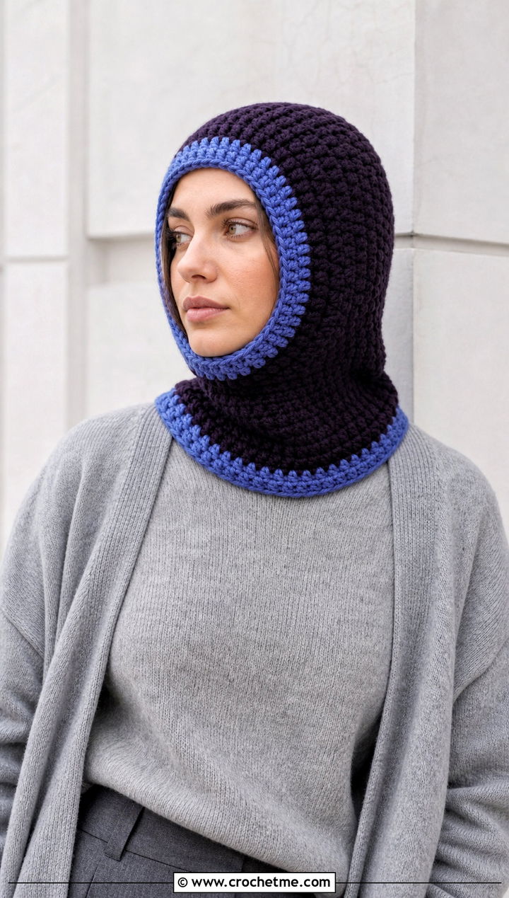 Loose Two Tone Crochet Balaclava With Monochrome Outfit - 20 loose crochet balaclava outfit ideas