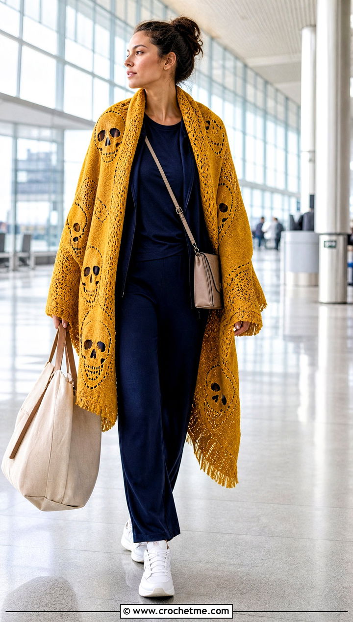Lost Souls Blanket Shawl With An Airport Outfit - 15 Lost Soul Crochet Shawl outfit ideas