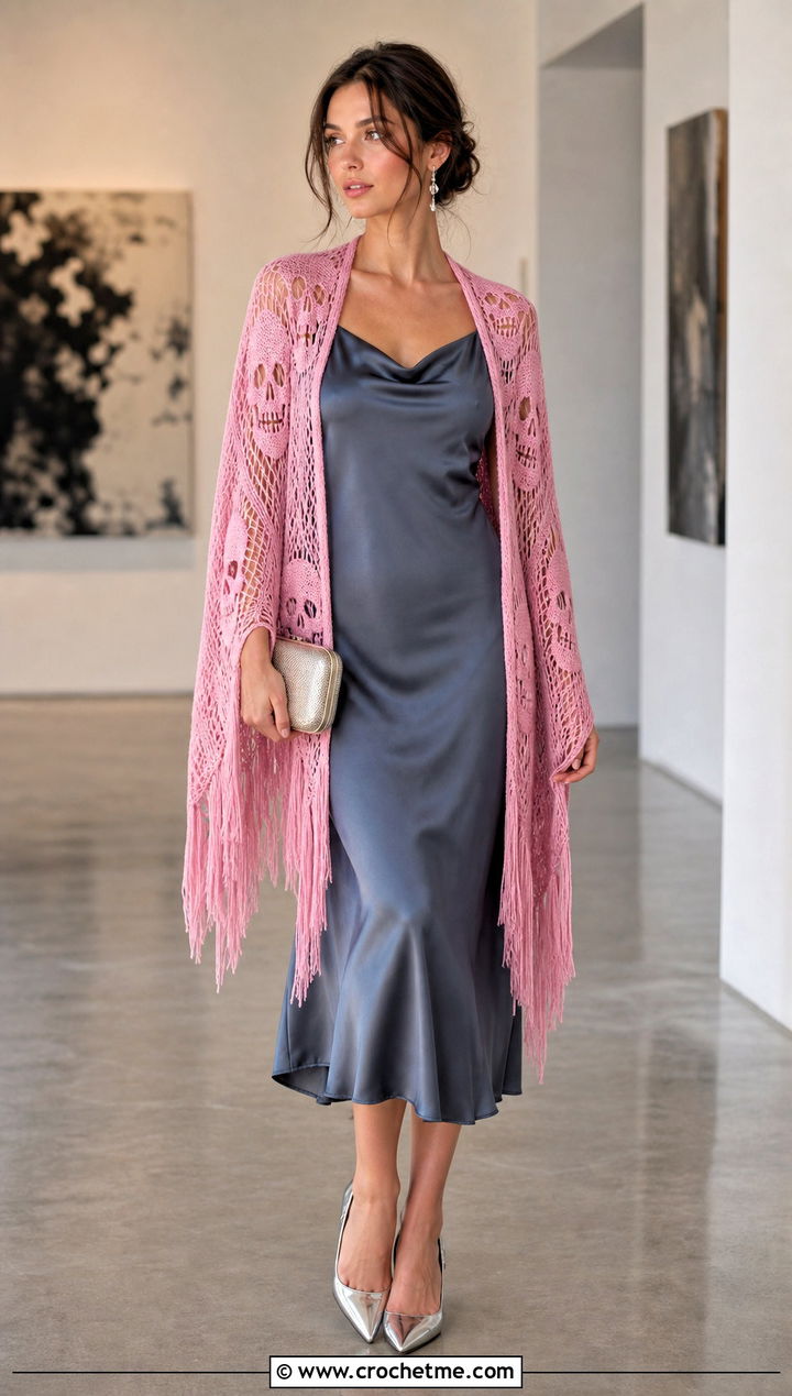 Lost Souls Fringed Shawl With Satin Slip Dress - 15 Lost Soul Crochet Shawl outfit ideas