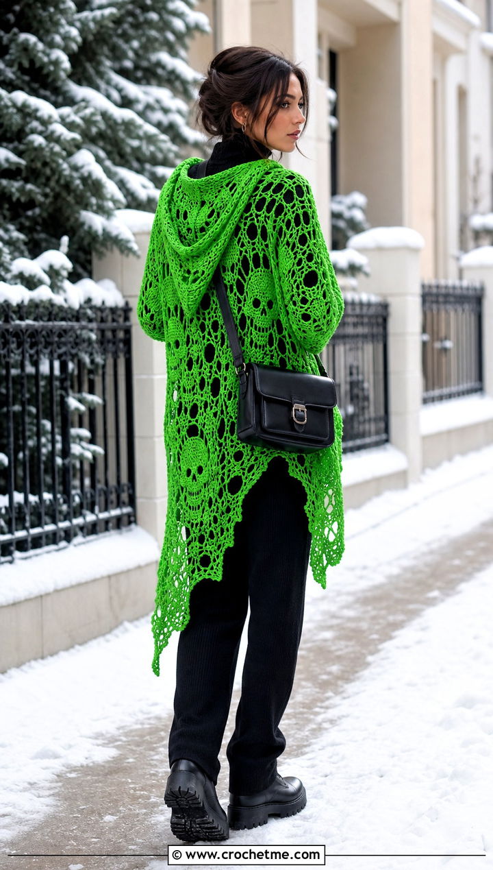 Lost Souls Hooded Shawl With A Knit Column Outfit - 15 Lost Soul Crochet Shawl outfit ideas