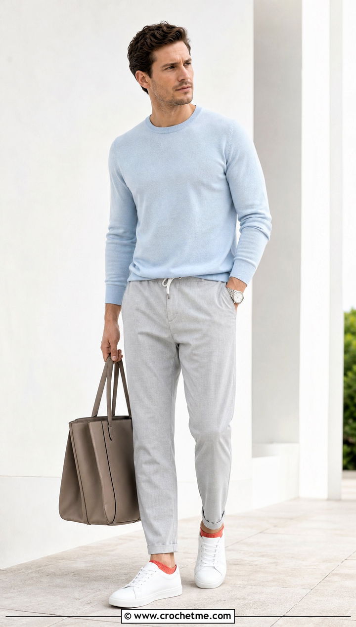 Low Cut Crochet Socks With Minimalist Outfit - 35 crochet socks for men outfit ideas