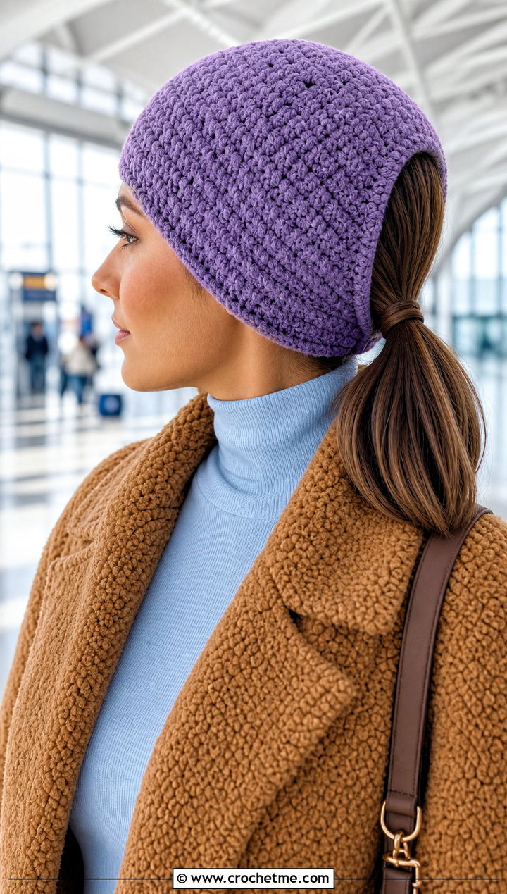 Low Ponytail Crochet Beanie With Teddy Coat - 20 Crochet Ponytail Beanie outfit ideas
