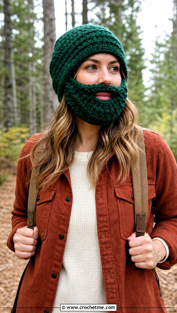 Lumberjack Crochet Beard Beanie With Utility Pants - 15 Crochet Hat With Beard outfit ideas