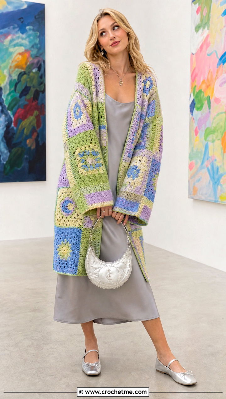 Luna Lovegood Patchwork Crochet Cardigan With Slip Dress - 25 harry potter crochet clothes and outfit ideas