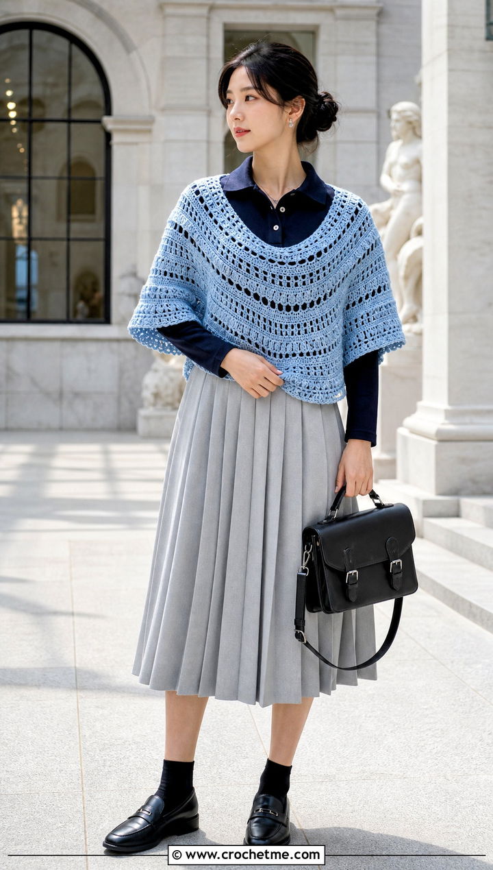 Lunar Ripple Semicircle Crochet Shawl With Pleated Skirt - 15 Crochet Moon Shawl outfit ideas
