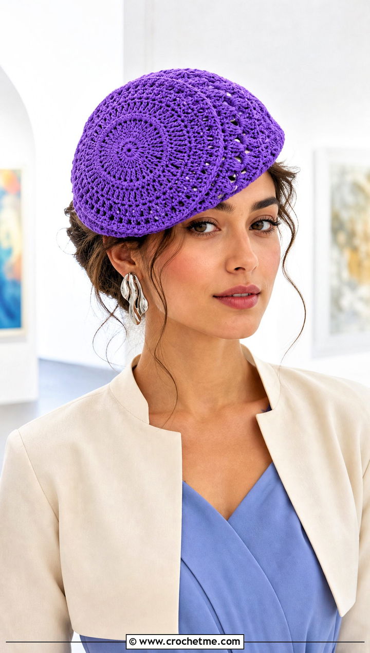 Magic Circle Crochet Beret With Midi Dress And Ballet Flats - 25 Magic Circle Crochet Hat outfit ideas