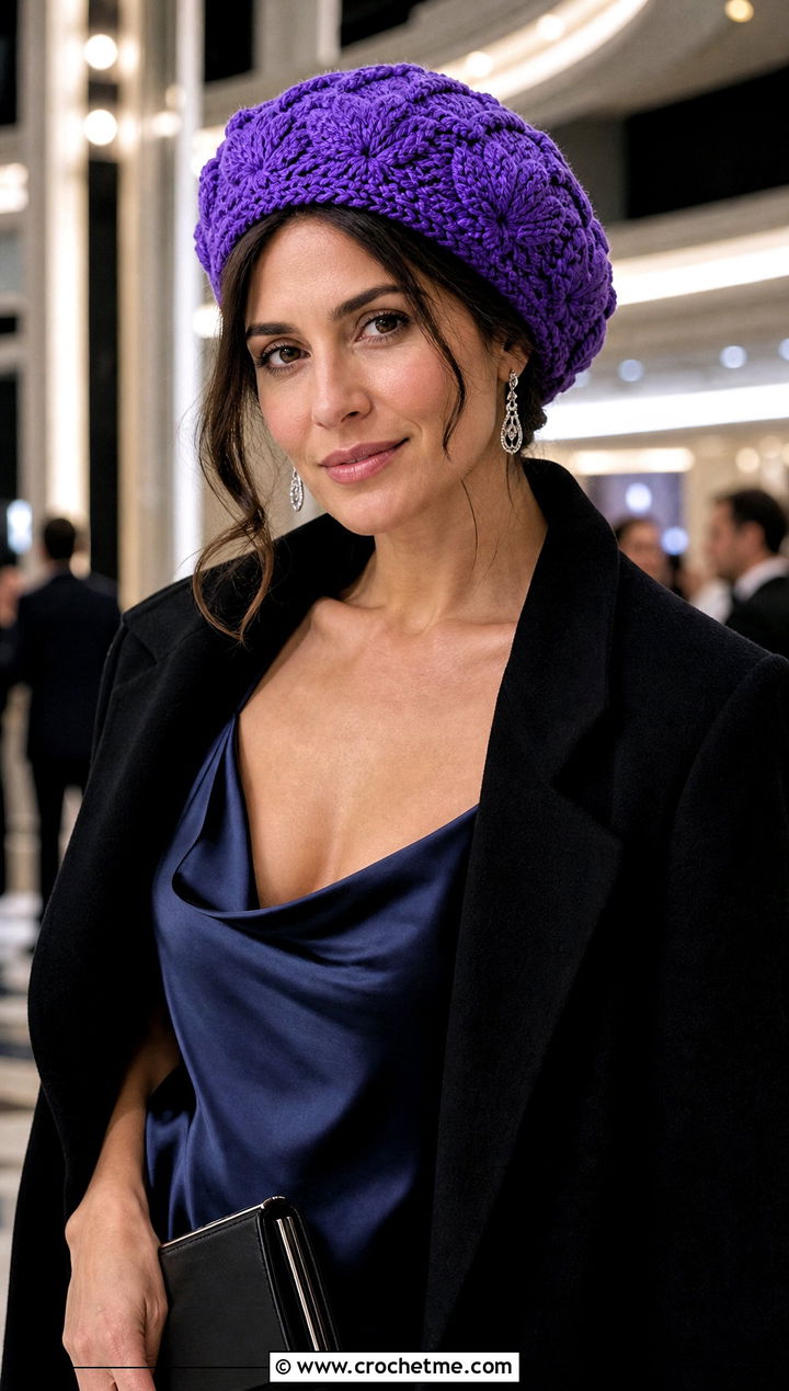 Magnolia Crochet Beret With Slip Dress And Long Coat - 15 magnolia crochet beret outfit ideas