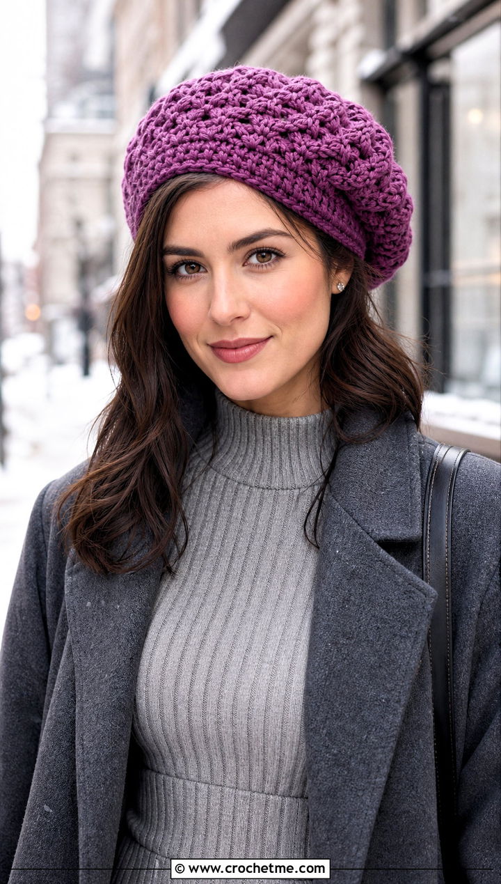 Magnolia Crochet Beret With Sweater Dress And Knee High Boots - 15 magnolia crochet beret outfit ideas