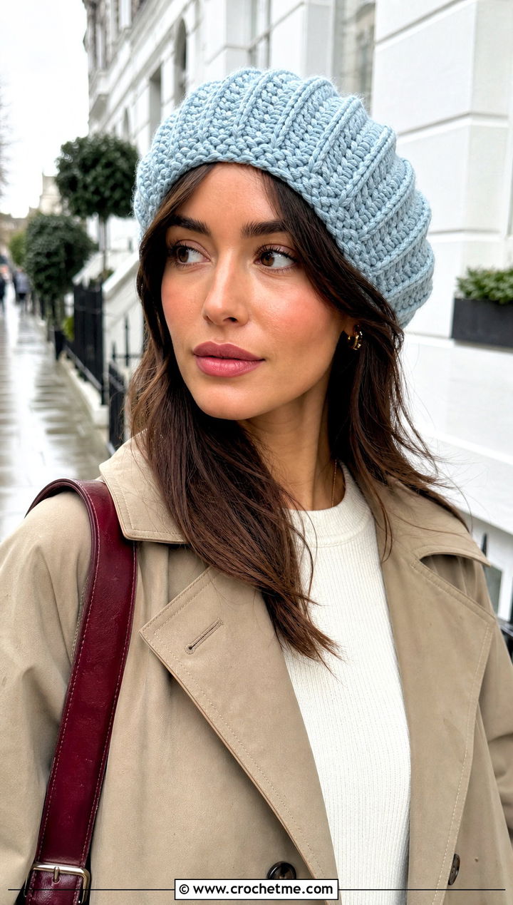 Magnolia Crochet Beret With Trench Coat And Loafers - 15 magnolia crochet beret outfit ideas