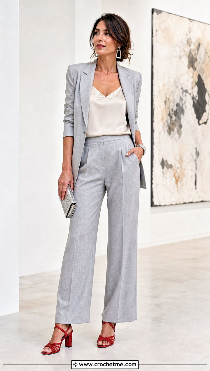 Majorca Crochet Strappy Heels With Trouser Suit - 15 Toms Crochet Shoes outfit ideas
