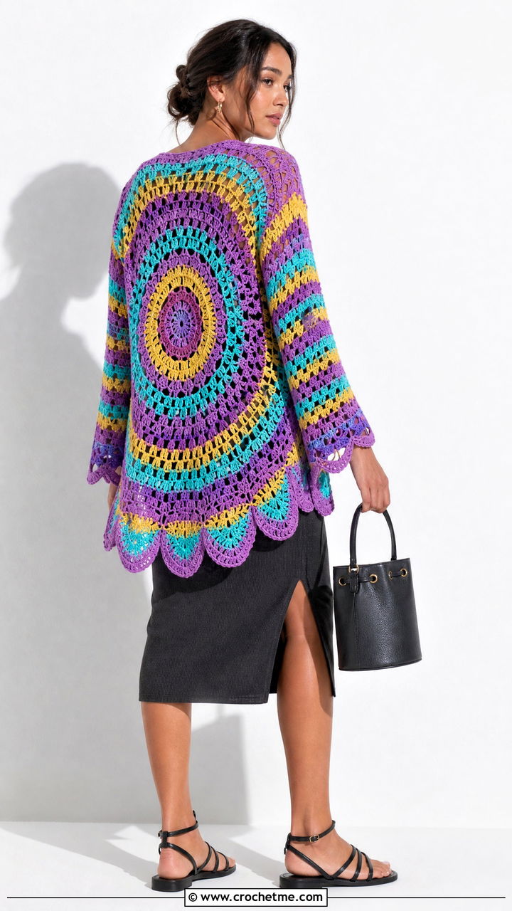 Mandala Back Crochet Cardigan With Tank Dress - 35 cute crochet cardigan outfit ideas