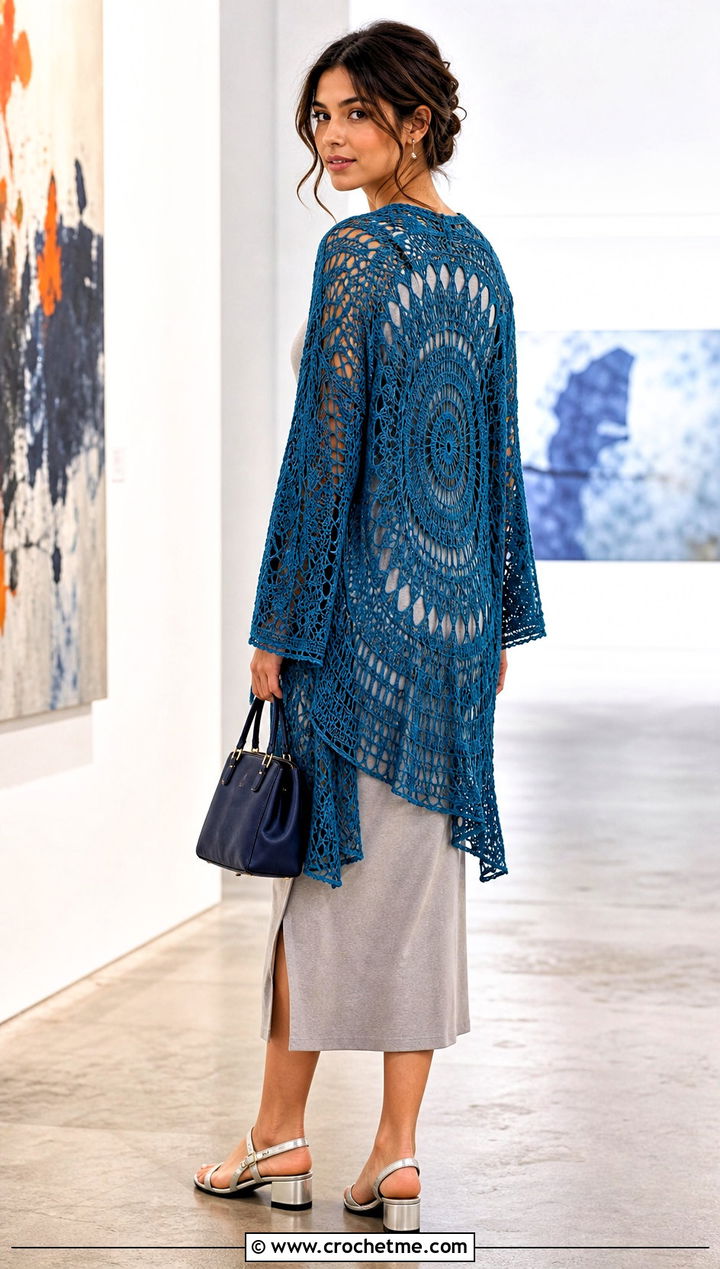 Mandala Back Crochet Kimono With Column Dress - 25 easy crochet kimono outfit ideas