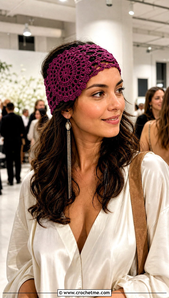 Mandala Crochet Headband With Flared Trousers - 30 boho crochet headband outfit ideas