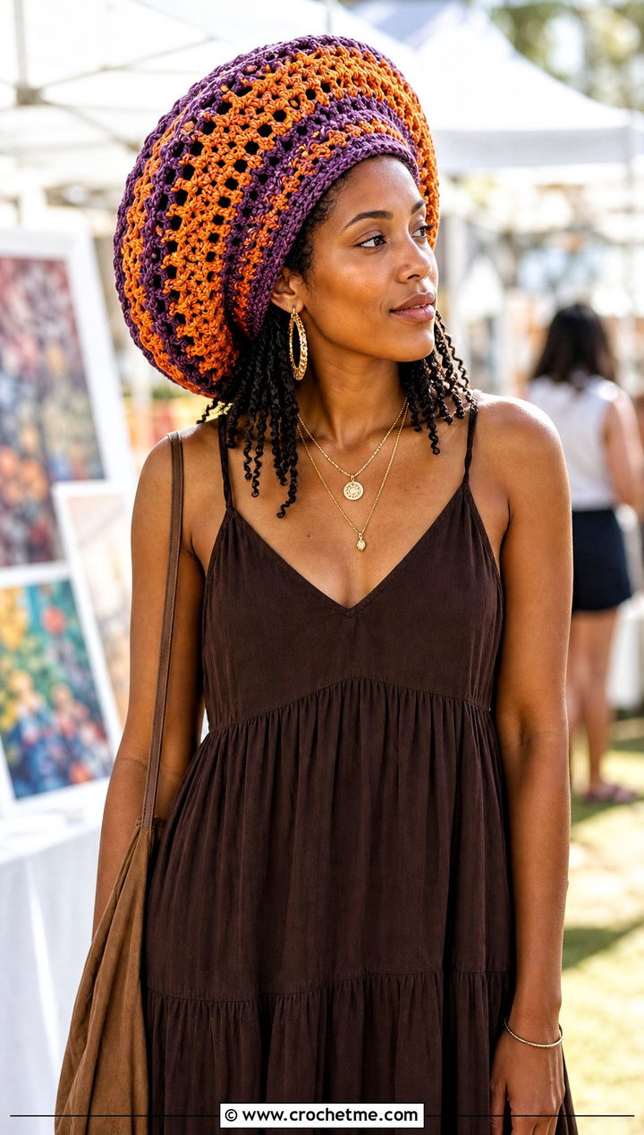 Mandala Crochet Rasta Tam Hat With Maxi Dress - 25 crochet rasta tam hat outfit ideas