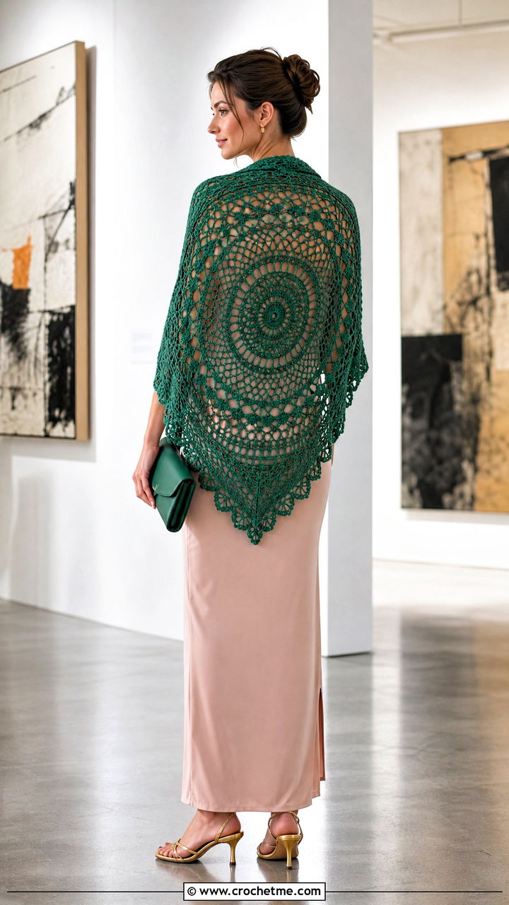 Mandala Crochet Wrap With Column Dress - 35 crochet wrap outfit ideas