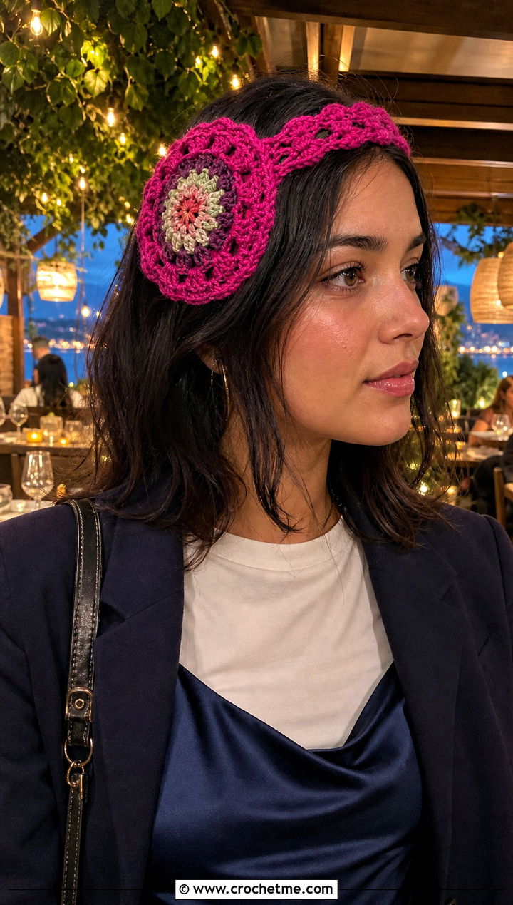 Mandala Medallion Crochet Hippie Headband With Slip Dress - 25 crochet hippie headband outfit ideas