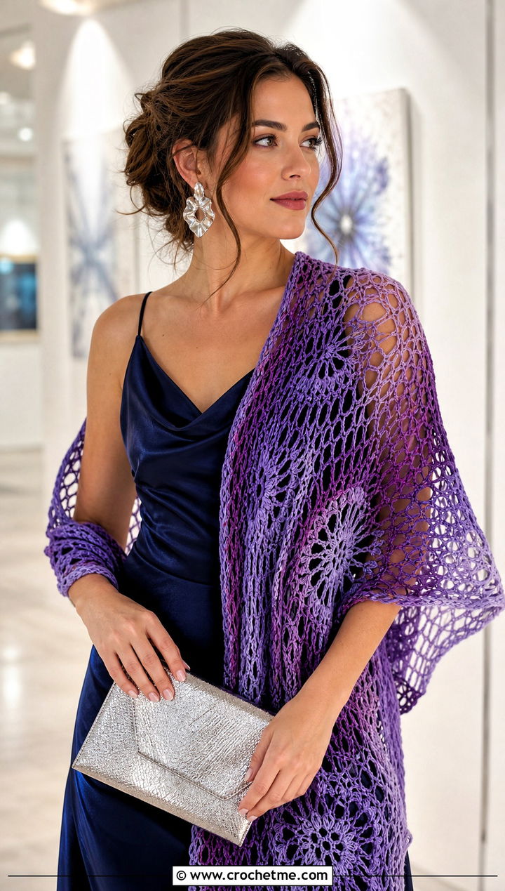 Mandala Yarn Lace Mesh Scarf With Satin Dress - 15 Mandala Yarn Crochet Scarf outfit ideas