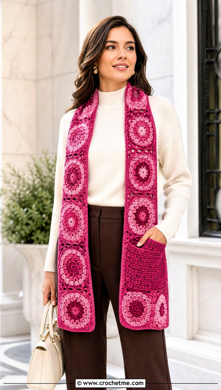 Mandala Yarn Pocket Scarf With Tailored Separates - 15 Mandala Yarn Crochet Scarf outfit ideas