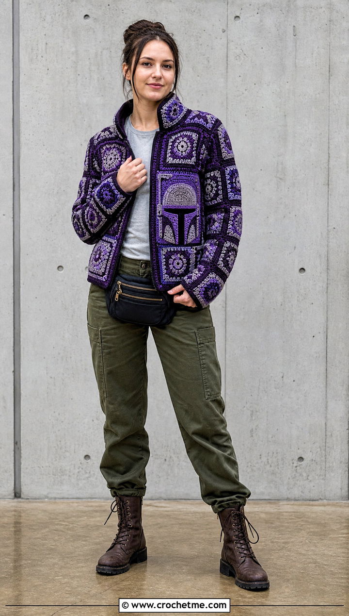 Mandalorian Mosaic Crochet Jacket With Utility Trousers - 25 Star Wars Crochet Clothes and outfit ideas
