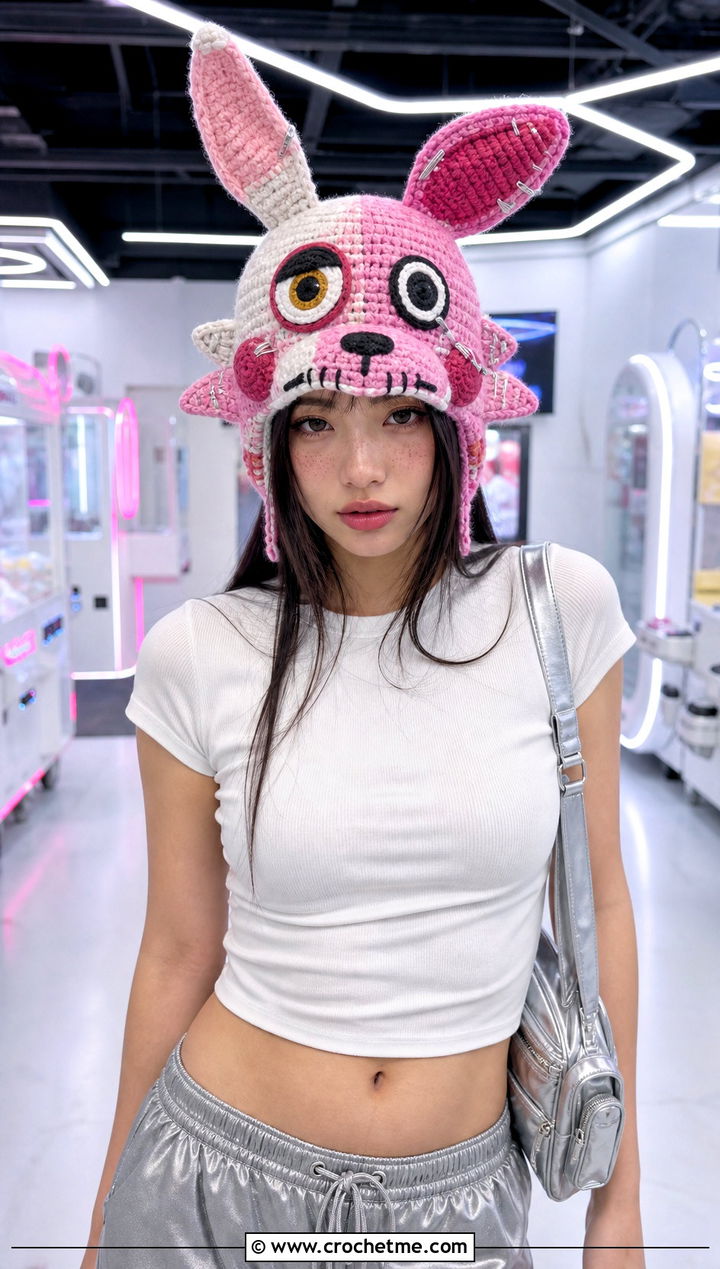 Mangle Crochet Ear Hat With Baby Tee And Parachute Pants - 25 fnaf crochet hat outfit ideas