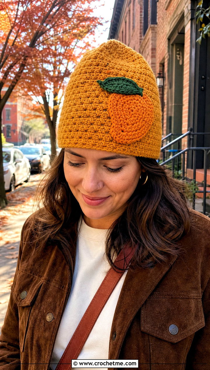 Mango Crochet Beanie With Suede Jacket - 30 crochet fruit beanie outfit ideas