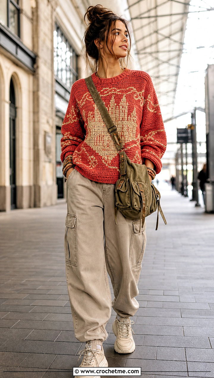 Marauders Map Crochet Sweater With Cargo Pants - 25 Harry Potter Crochet Sweater outfit ideas