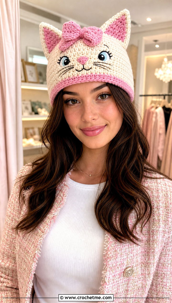 Marie Cat Ear Beanie With Tweed Jacket - 30 disney crochet hat outfit ideas